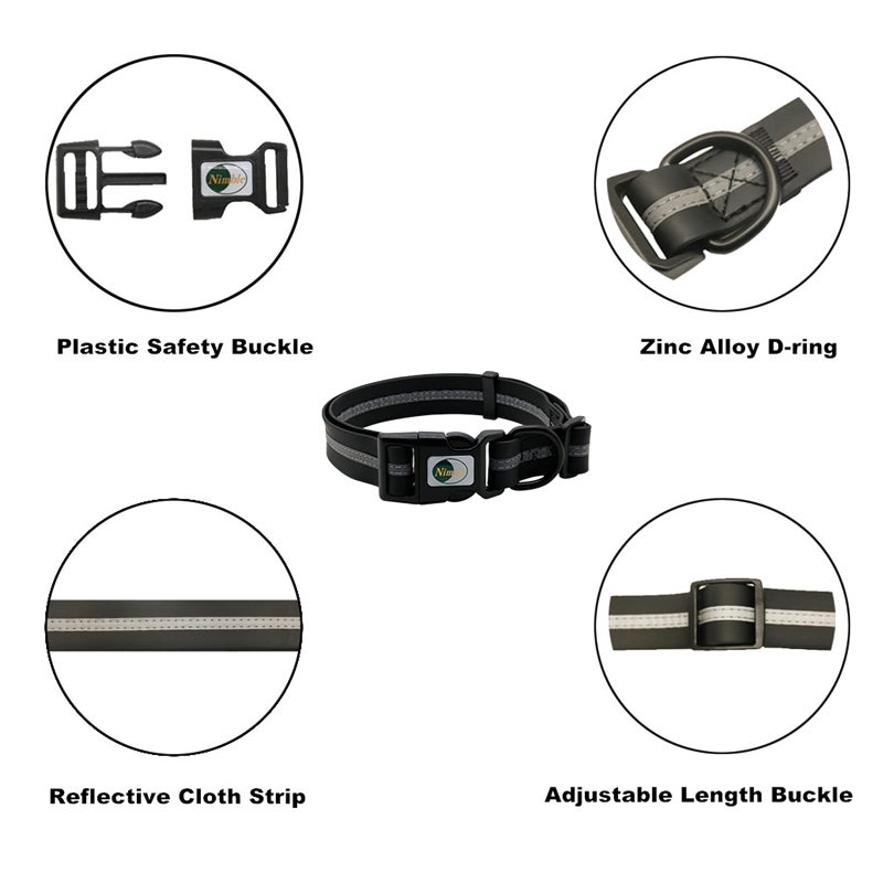 NIMBLE Dog Collar Waterproof Pet Collars Anti-Odor Durable Adjustable PVC & Polyester Soft with Reflective Cloth Stripe Basic Dog Collars S/M/L Sizes (Medium (11.81â€-18.5â€inches), Black) - Image 4